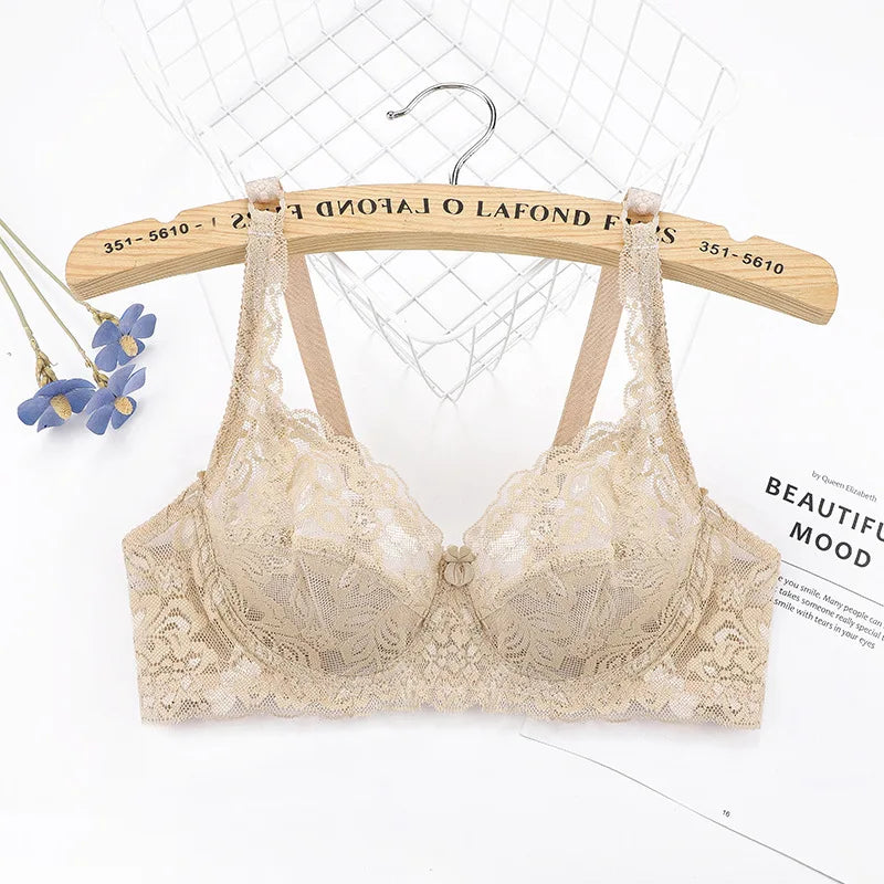 BH 2025: ALLTOOALL Plus Size Lace Push Up Bra Women Sexy Hollow Out Lingerie - Lady Lace Transparent Underwear Female Embroidery Solid Bra Collection