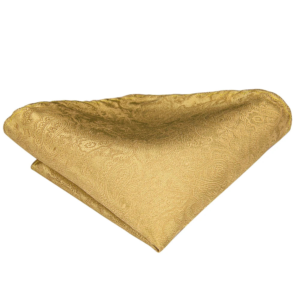 Hi-Tie Seiden-Herren-Krawatten-Set Blumenmuster Gelb Gold Krawatten und Taschentücher Manschettenknöpfe-Set Herren-Hochzeits-Party-Anzug-Mode-Halskrawatte C-3053