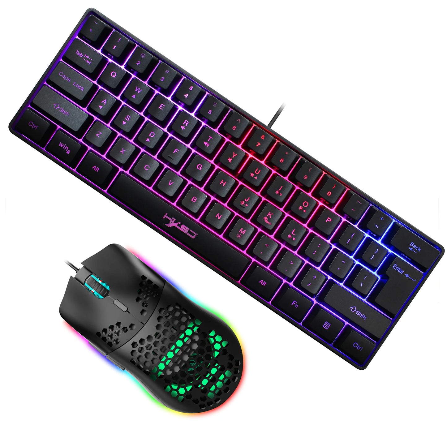 Gaming-Set 2025: HXSJ 61 Keys V700 RGB Luminous - Mechanical Feel Keyboard Mouse Combos Collection