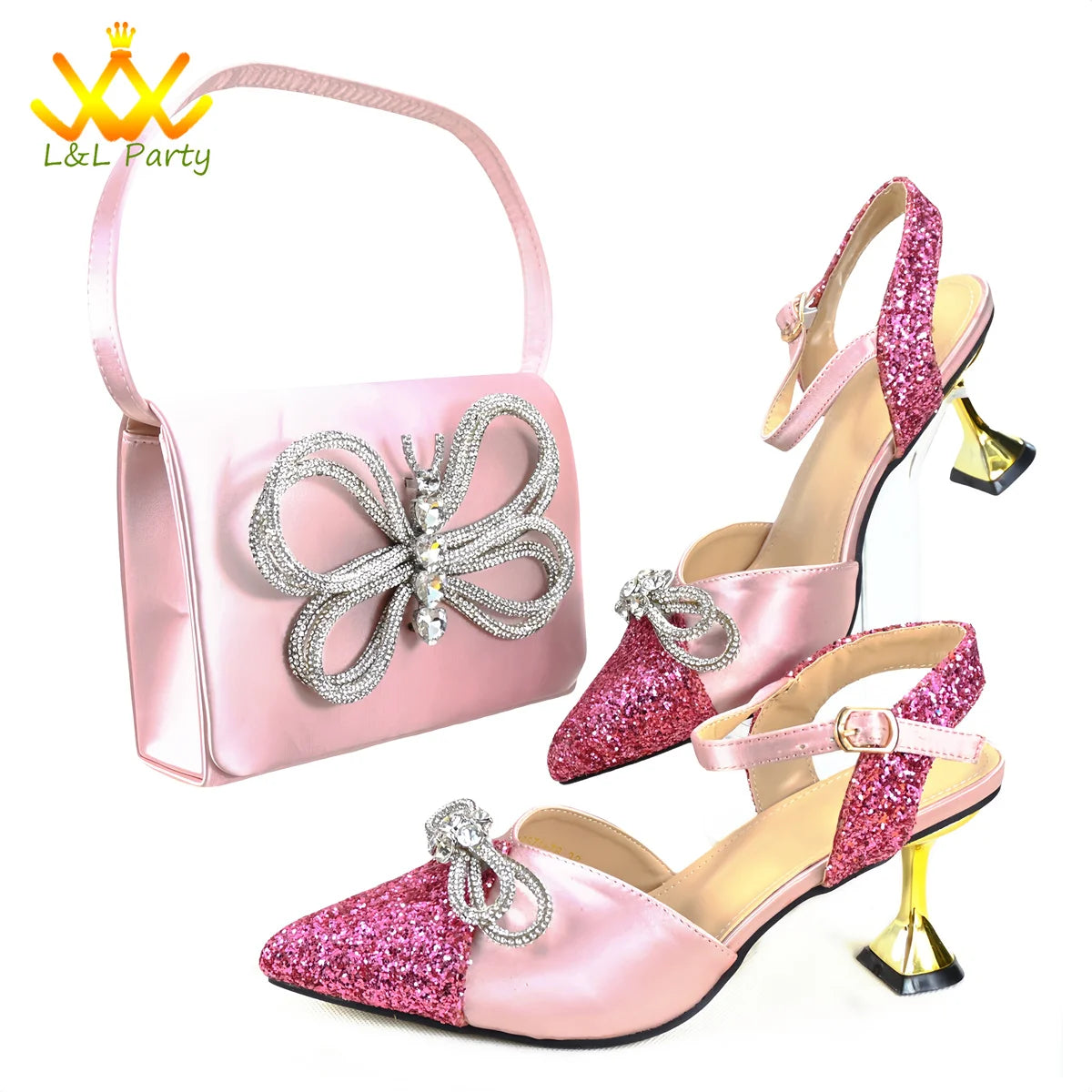 Elegant New Design 2024 Winter Design Italian Women Shoes and Bag Set in Fuchsia Color High Quality Pointed Toe For Party