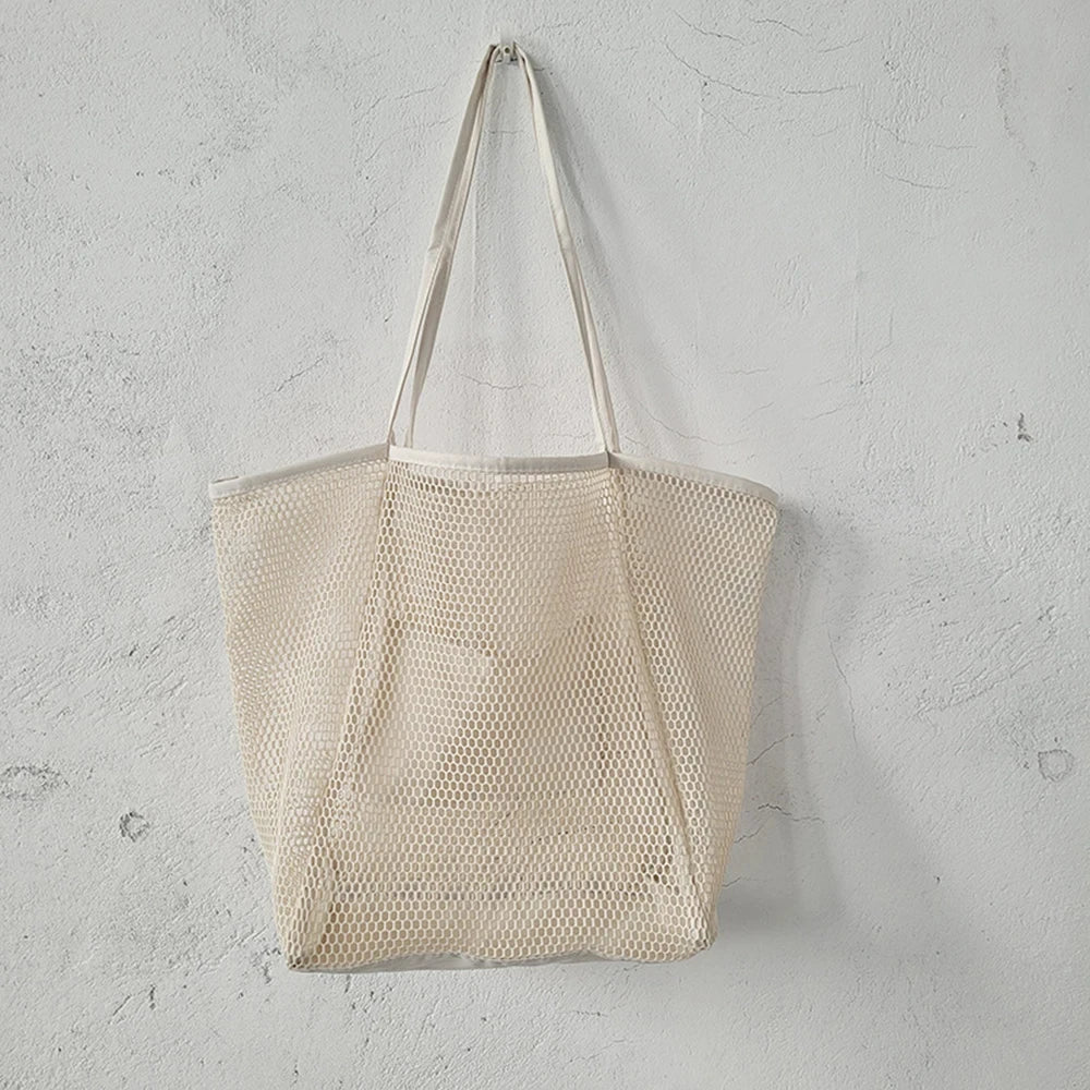 Women Swimming Beach Mesh Bag Ladies Shoulder Bag Large-capacity Travel Portable Storage Bag Multifunction Handbag