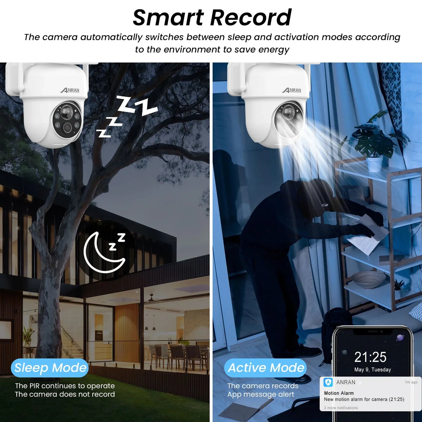 Solar-Überwachungskamera 2025 - ANRAN 5MP WiFi Outdoor - PIR Bewegungsmelder Akku Nachtsicht App-Steuerung