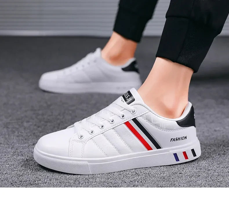 Men's Sneakers Breathable Mens Flat WhiteTennis Shoes Skateboard Shoes Casual Sports Shoes for Men Lightweight PU Leather