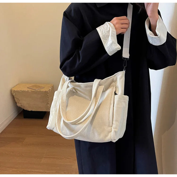Fashion Versatile Shoulder Bag College Wind Commuting Corduroy Square BagUnisex Large Capacity Leisure Portable Crossbody Bag