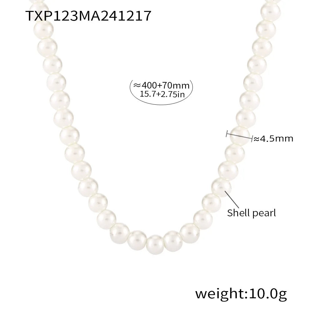 Gorgeous Necklace for Women White Pearl Beaded Gold Plated Chain Pendant Daily Charm Waterproof Jewelry Gift