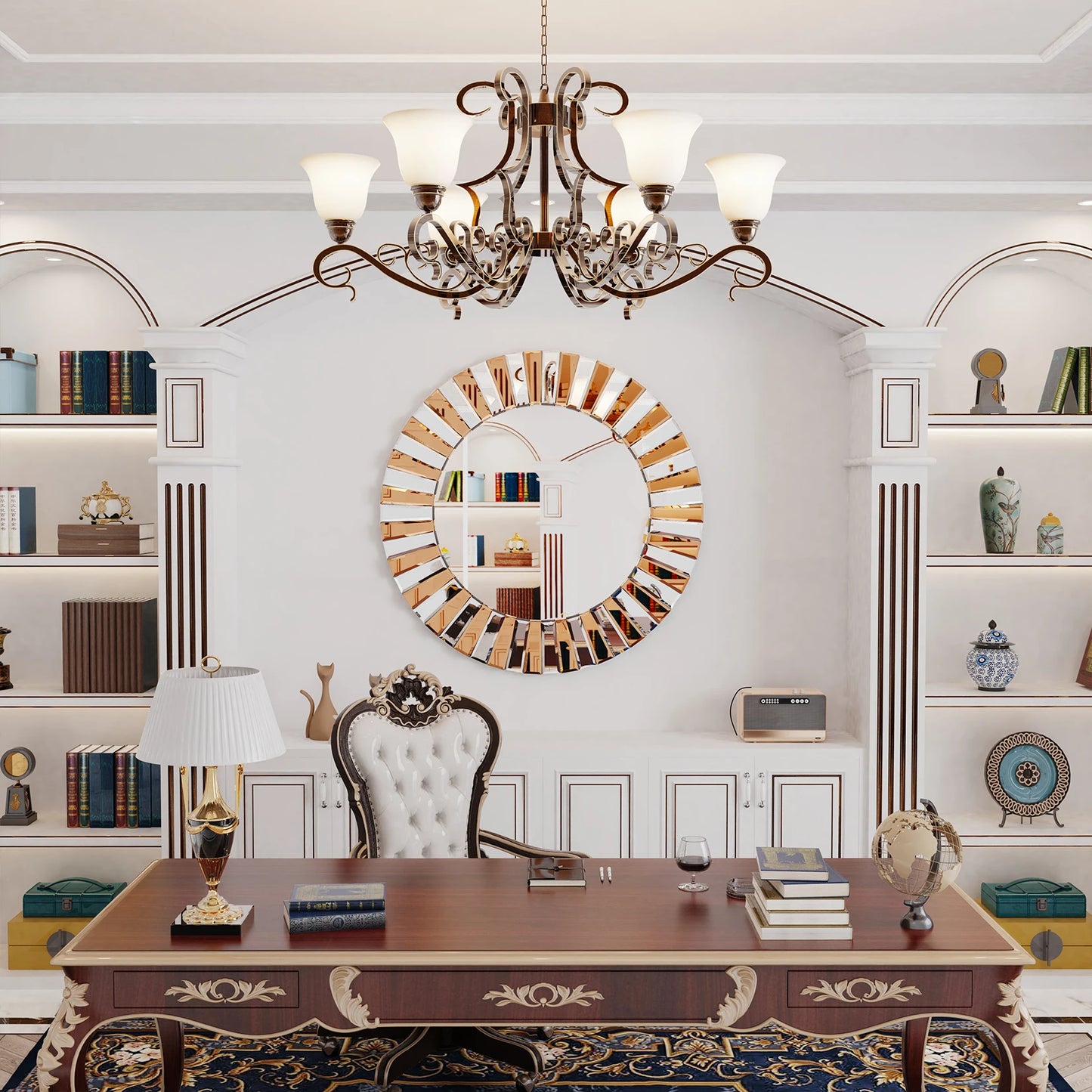 Wisfor Sunburst Wandspiegel Rund 60cm - Dekorativer Spiegel mit Facettenschliff