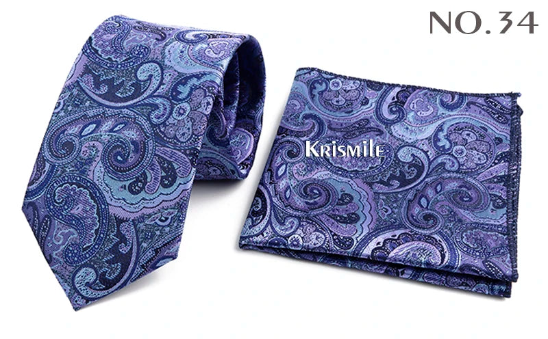 Novelty Paisley Tie Pocket Square Set For Men Skinny Slim 6cm Necktie Fit Business Wedding Party Stage Host Daily Wear Accessory