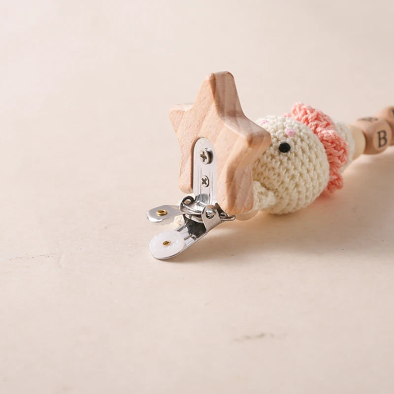 Baby Pacifier Chain Star Customizable Beads Wooden Pacifier Clips BPA Free Handmade Holder Chain Infant Nursing Teether Chain