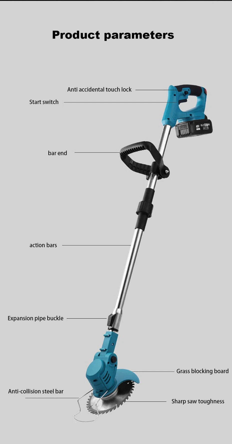 Small Household Cordless Lawn Mower Rechargeable Lawn Mowing Machine Electric Trimmer Garden Tools for Makita (Without battery)