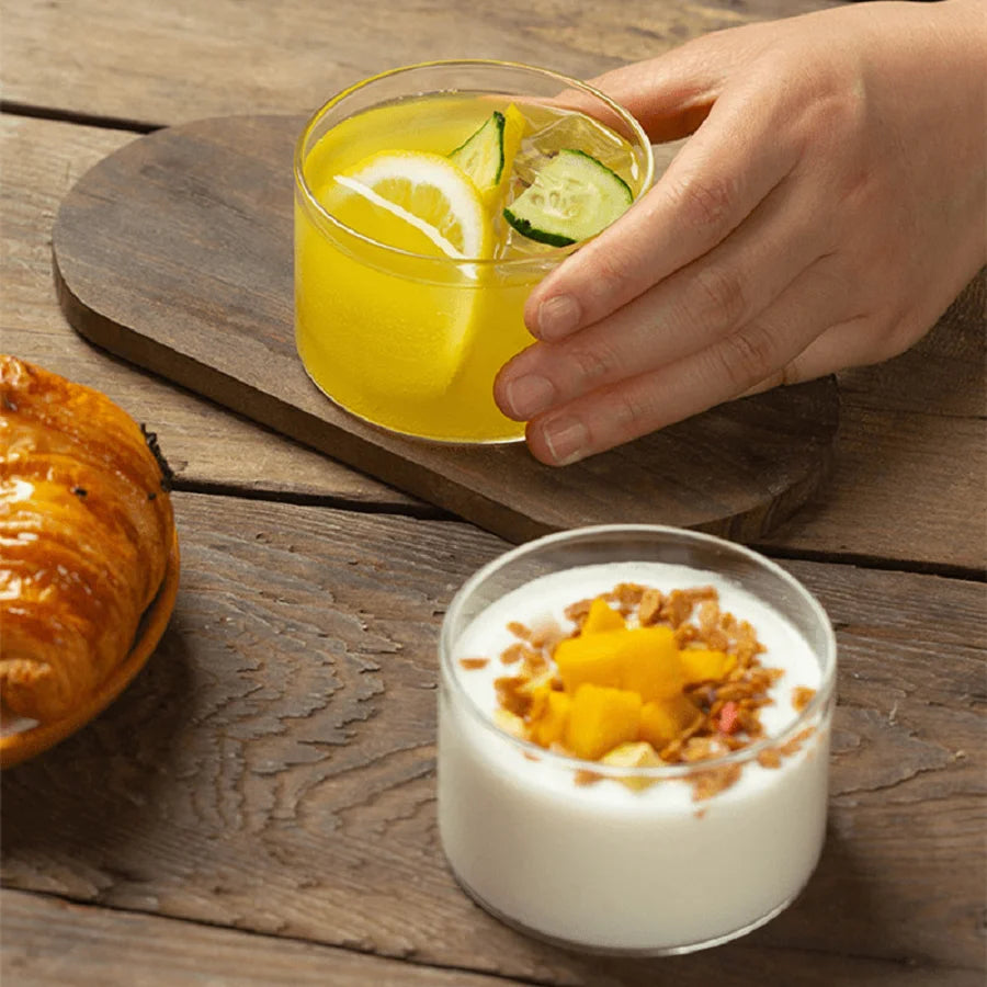 Solid Glass Dessert Bowls Set of 2,Round Fruit-Theme Serving Cups for Ice Cream,Pudding,Parfait, Yogurt,Oatmeal,Dishwasher Safe