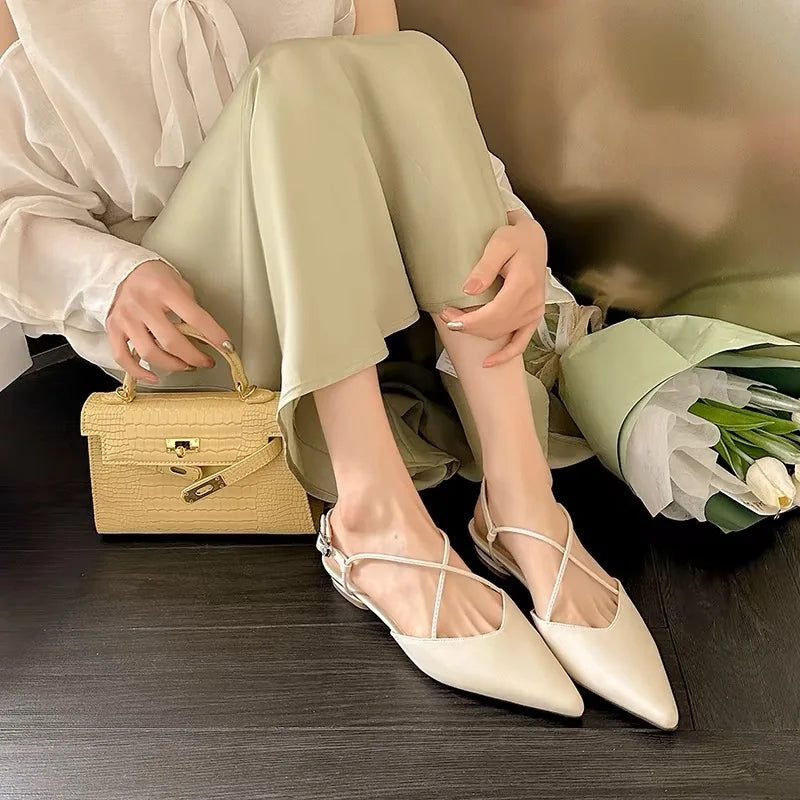 Designer Women Flats Sandals Elegant Pointed Toe Slingback Shoes Woman Summer 2025 Trend Fashion Flip Flops Sandalias De Mujer