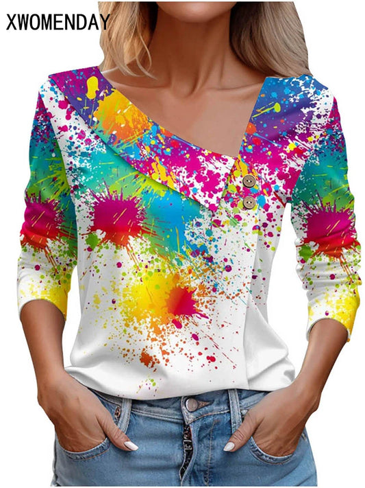 T Shirt For Women Fashion Long Sleeve Top White Floral Print Shirts And Blouses 3D Print Clothes For Women 2025 y2k