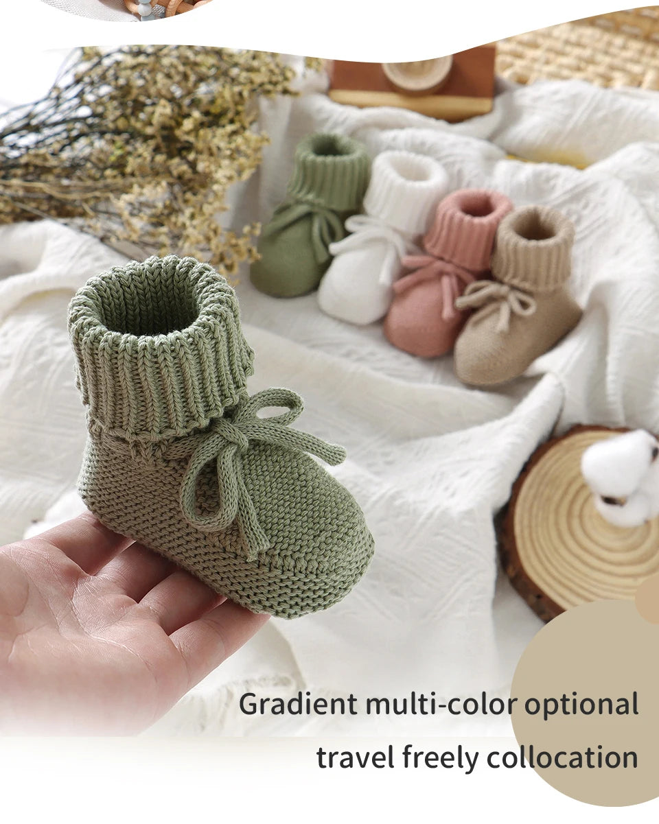 Baby Schuhe 2025 - Gestrickte Neugeborenen Boots Jungen Mädchen - Erste Laufschuhe Weiche Sohle 0-18 Monate