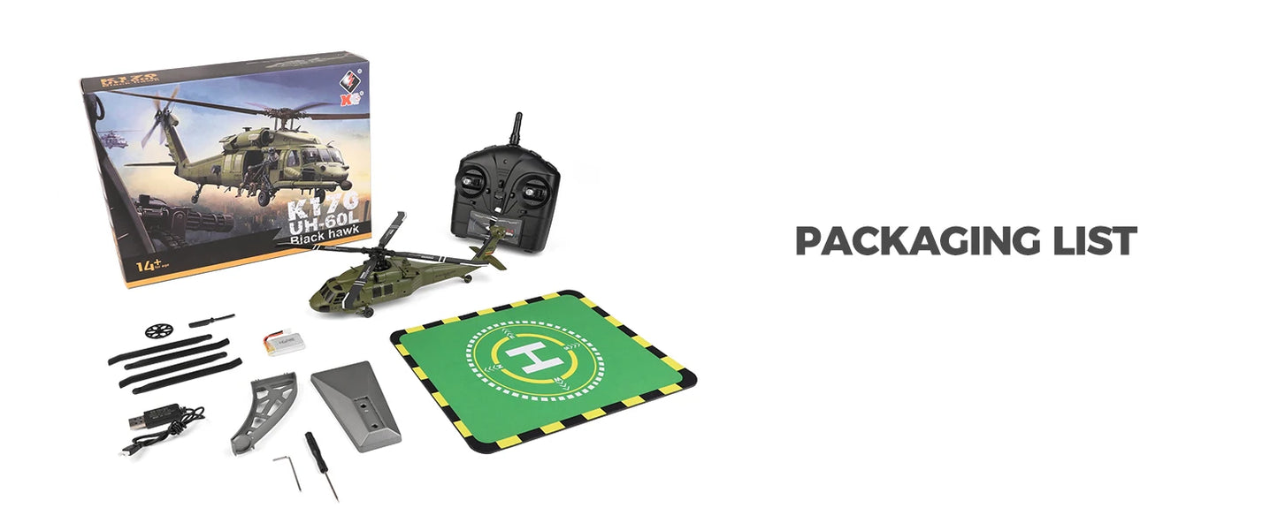 Wltoys K170 RC elicopter UH-60L 4 canale telecomandă elicoptere fără perii cu giroscop și lumină LED durabilă avion jucărie