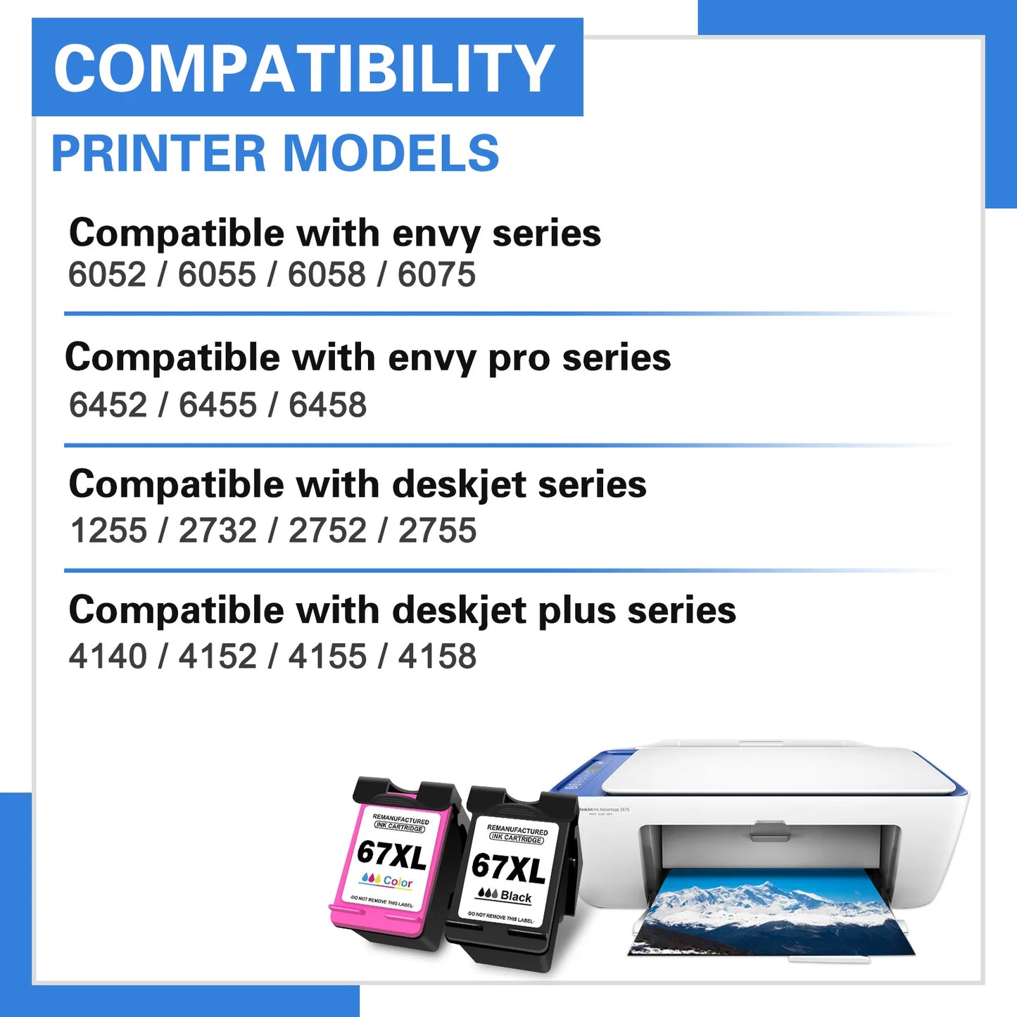 ALIZEO 67XL 67 Ink Cartridge For HP67 Compatible Deskjet 1225 2732 2752 2755 Deskjet plus 4140 4152 4155 4158 Inkjet Printer
