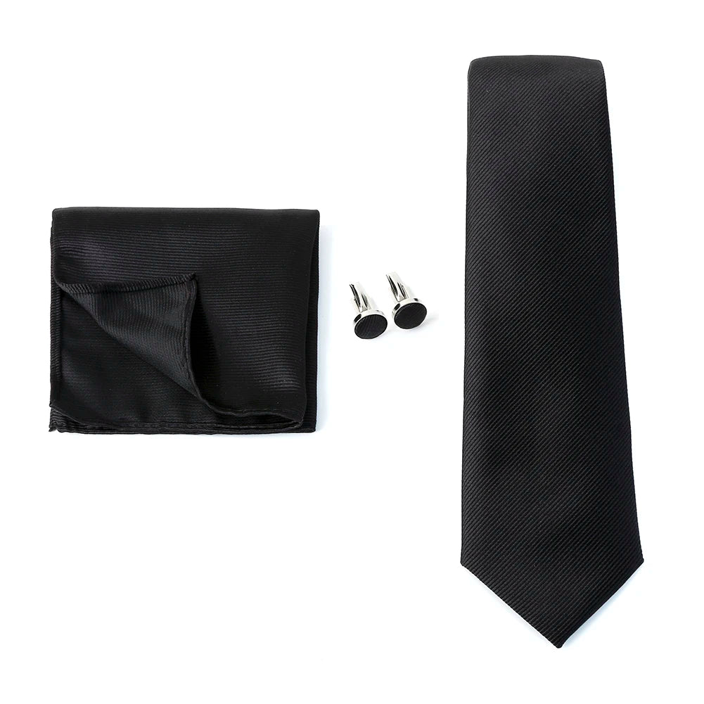 Necktie Fashion Brand Handmade Solid Necktie Handkerchief Cufflinks Set For Men Ties Suit Shirts Wedding Accessories Man Gifts