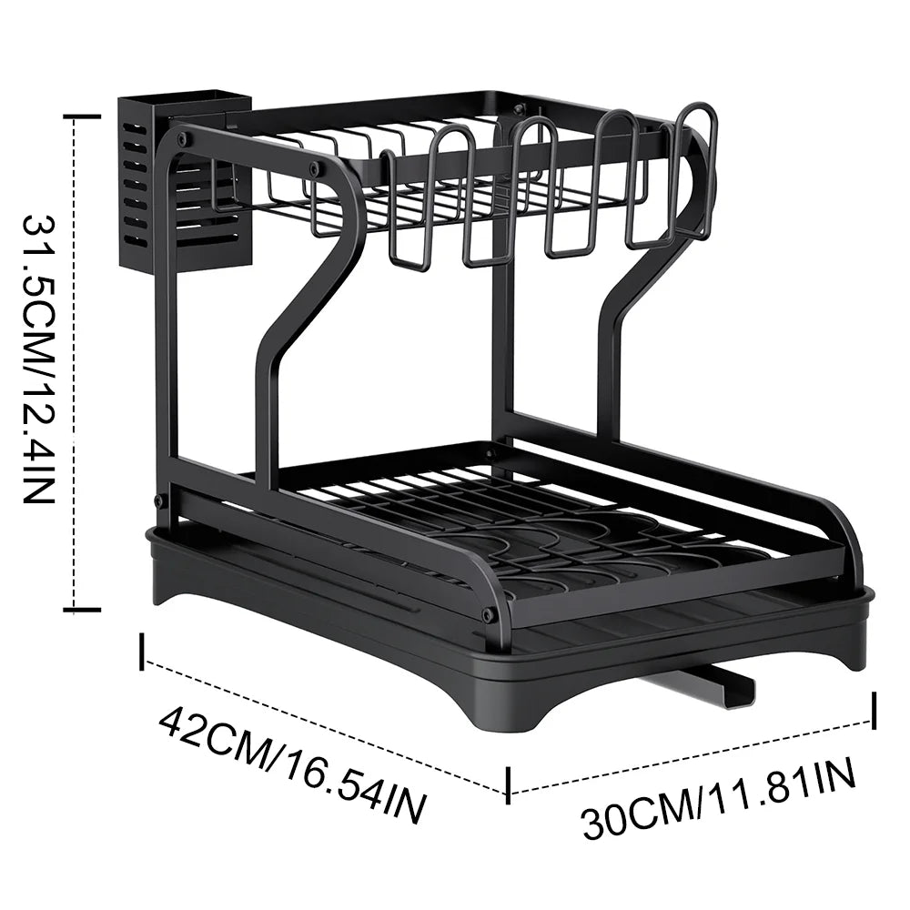 Dish Drainer Rack Multi-functional 2-Tier Dish Rack Kitchen Supplies Storage Rack Draining Rack Cup Chopstick Organizer