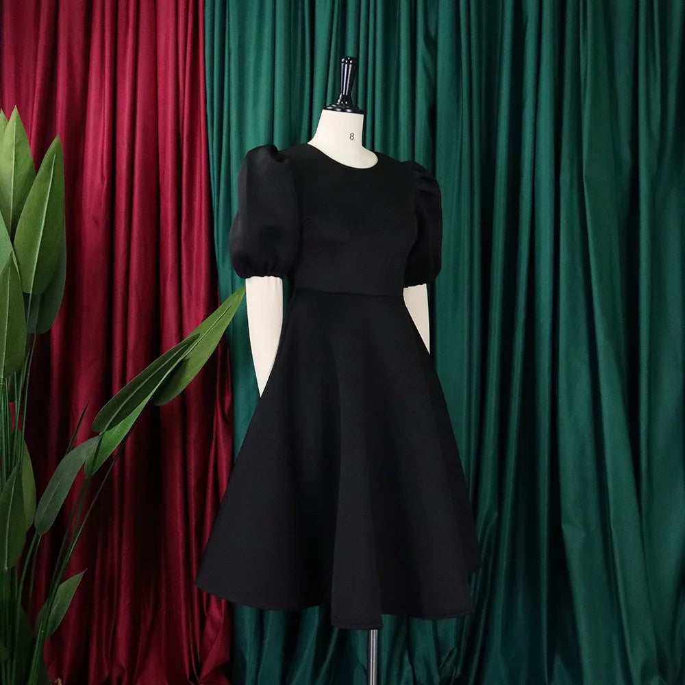 Elegante Kleider Für Frauen 2024 O-Ausschnitt Kurze Ärmel Hohe Taille Plissiert Midi Luxus Weiblich Geburtstag Party Dinner Vestidos