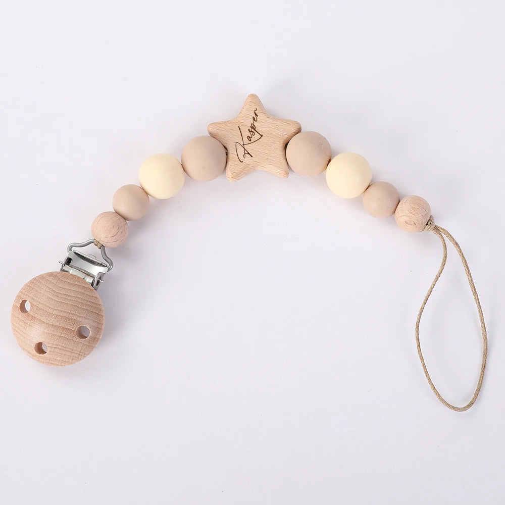 Personalized Baby Pacifier Clip Custom Name Infant Dummy Clip Baby Souvenir Newborn Gift Wood Baby Supplies New Mother Gift