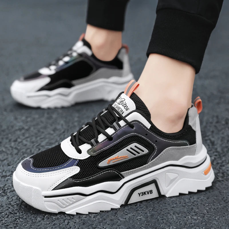 Men's Walking Sneakers Breathable Fashion Sports Shoes Non-slip Lightweight Running Shoes for Men Thick Bottom Mesh Casual Shoes