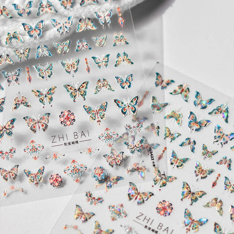 Fantezie strălucitoare Shell lumină fluture stras Bohemia fierbinte 5D moale în relief relief unghii arta autocolant 3D Decal decorare manichiură