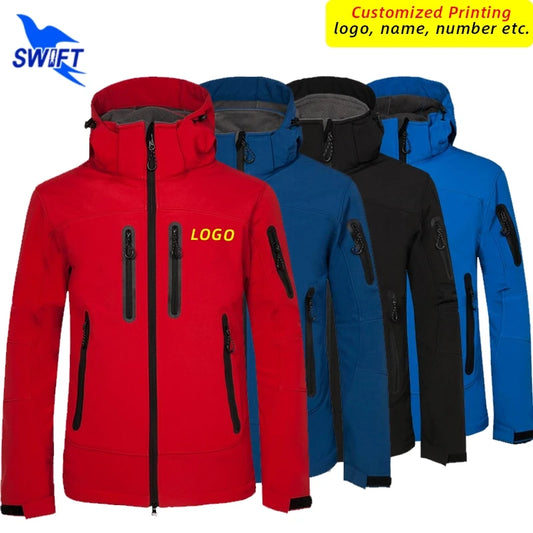 Wasserdichter Softshell-Mantel für Männer mit Custom-Print - Outdoor-Hoodie für Hiking, Skiing und Camping
