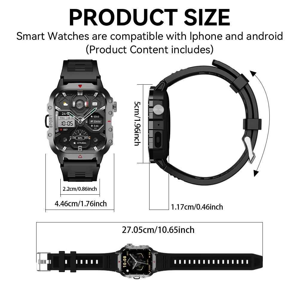 KESHUYOU Outdoor-Sport-Smartwatch - Kapazität 220-300 mAh, Leistung Bluetooth, Größe 2,01 Zoll