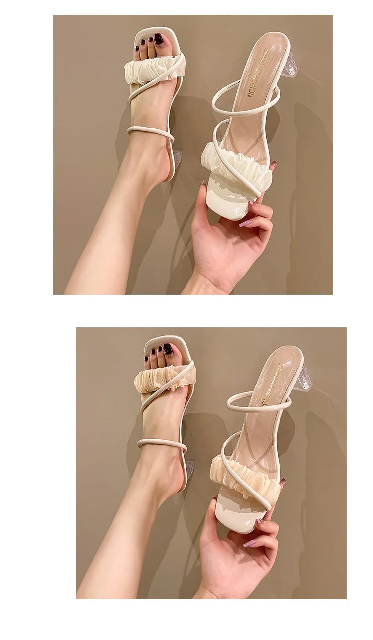 Elegant Women Crystal Shoes Summer Pumps Sandals Jelly Slippers Open Toe High Heels Women Slippers Shoes Heel Clear Sandals