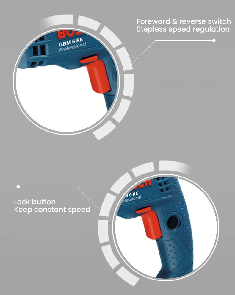 Bosch Electric Drill Screwdriver Gbm 400/6RE/10RE Rotary Drill 220V Adjustable Speed Strong Driller Power Tool for Wood Metal