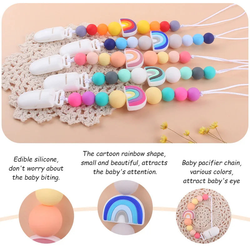 Baby Pacifier Clip Newborn Cartoon Rainbow Silicone Pacifier Chain Infant Nipple Soother Chain Clips Holder Nursing Toys