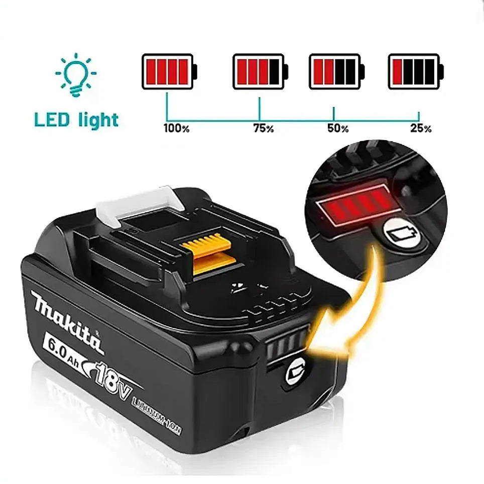 Genuine Makita 18V Battery With Charger,Makita 18 V Battery 6.0Ah 5.0ah,,Rechargeable Lithium Ion For BL1850 LXT400 Power Tool