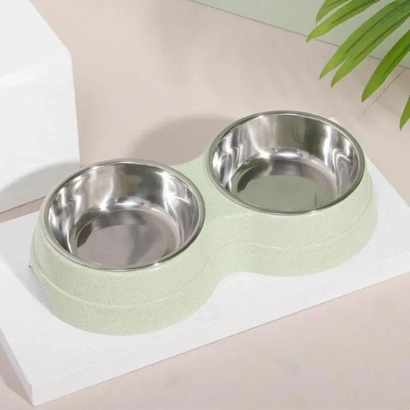 Dual pet bowl dog food water dispenser dual-purpose stainless steel pet water dispenser type cat and puppy feeding supplies