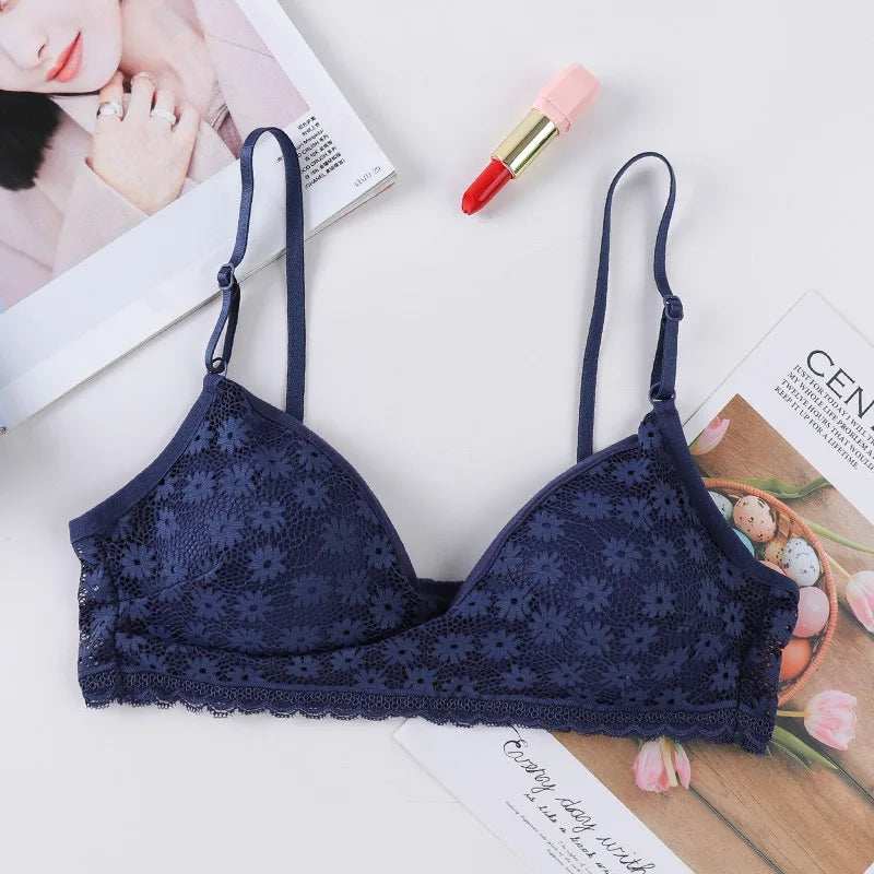 Floral Lace Bra Non-Wire Push Up Bras For Women Padded Brassiere Female Underwear elegant Lingerie V-neck Bralette Intimates