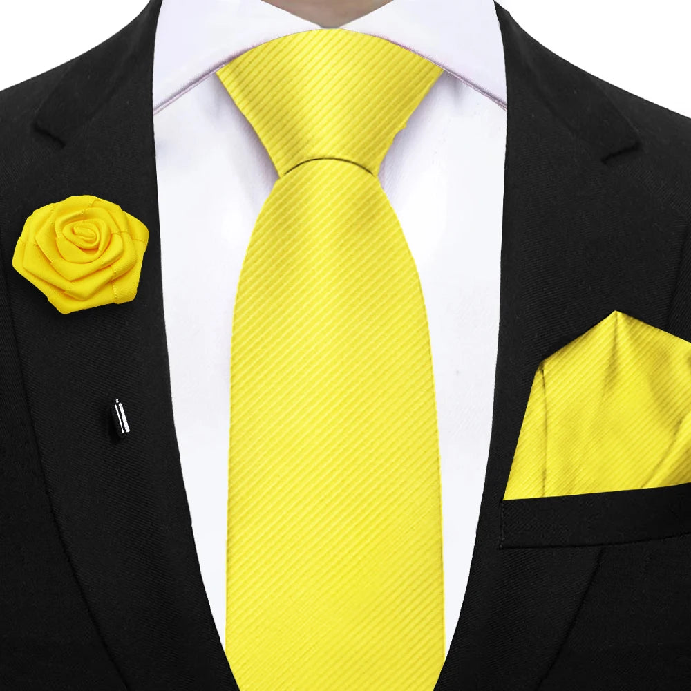 Simplicity Mens Ties Solid NeckTie Pocket Square Floral Brooch Set Men's Wedding Tie Suit Accessories Fit Group Holiday Party
