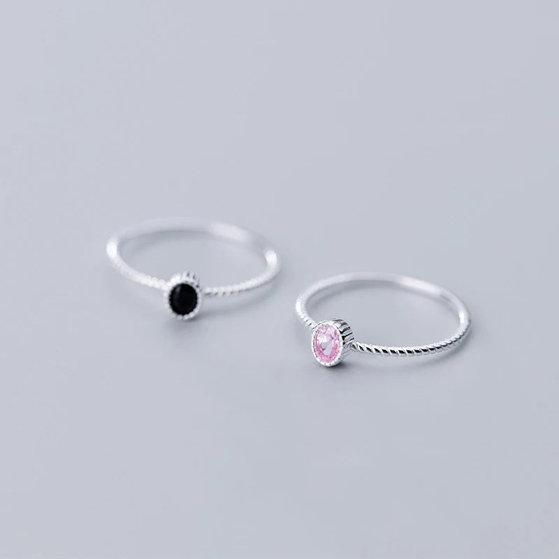 Fashion 925 Sterling Silver Black Zircon Oval Round Ring For Charming Women Minimalist Fine Jewelry Cute Accessories