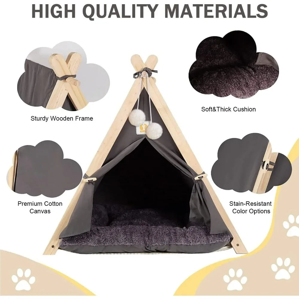 Pet Tent Nest Removable and Easy To Wash with Thick Soft and Comfortable Pad Warm Wooden Tent Bed Suitable for Cats and Dogs