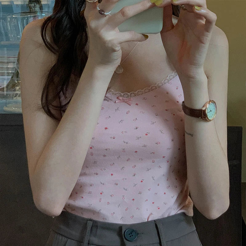 Femei topuri vară fete topuri scurt Slim dantelă dulce imprimare crop top doamnelor bottoming drăguț topuri top mujer top femme