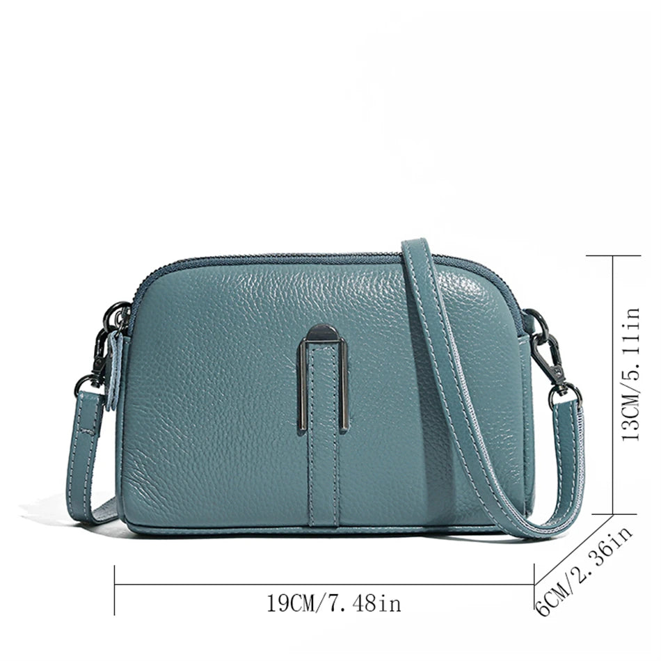 Echtes Leder Tasche 2025 - Luxus Frauen Umhängetasche - Einfarbig Clutch Handy Taschen Schultertasche Messenger Bag