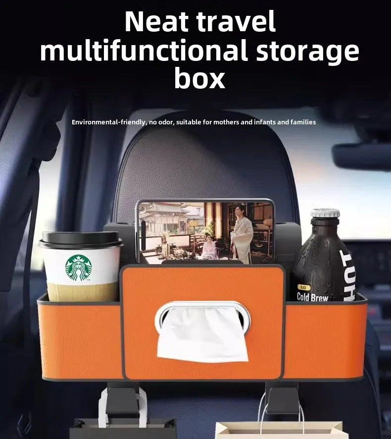 Scaun auto spate banchetă piele multifuncțională cutie de depozitare cutie de șervețele auto geantă de depozitare suport pentru pahare de apă cu cârlig cutie de depozitare