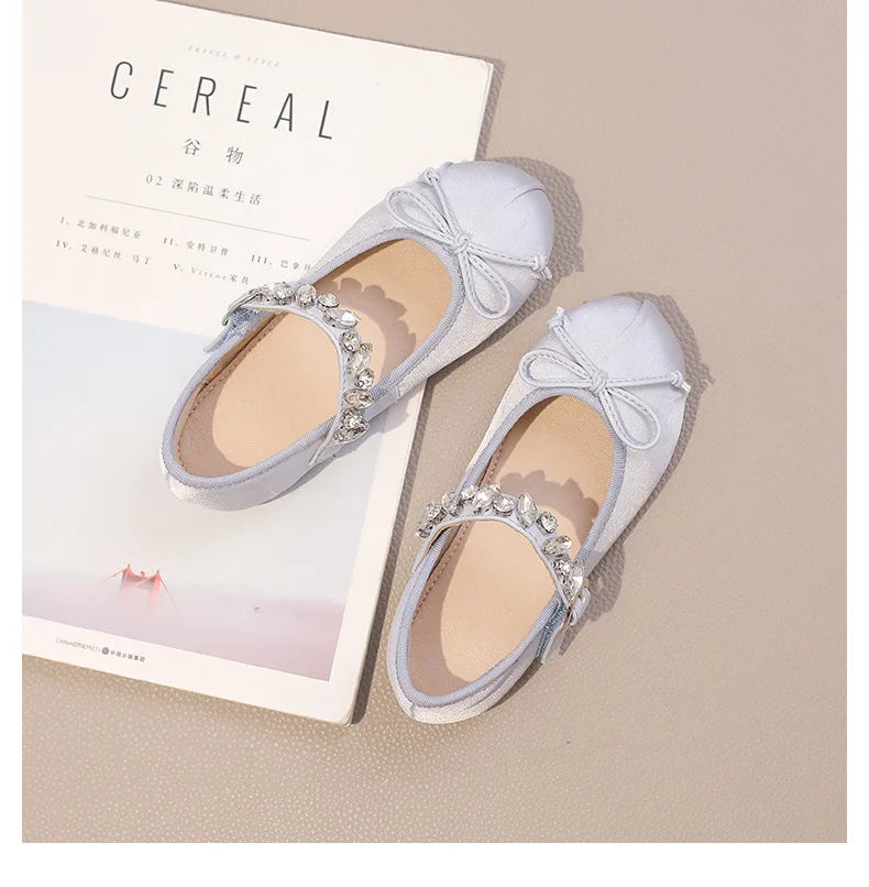 Kinder Prinzessin Schuhe 2025 - Modische Wasser Strass Mädchen Kleine Leder Schuhe - Frühling Neu Weiche Sohle Einzelschuhe 4-6J