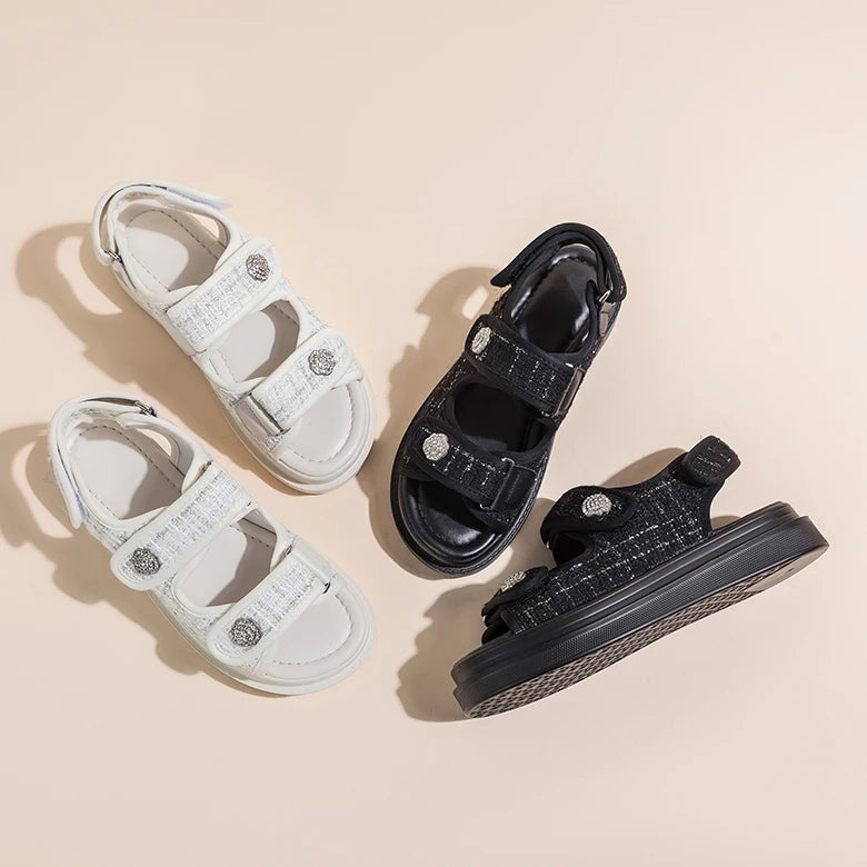 Luxury Woman Sandals Ladies Elegant Medium Heel Women's Shoes Flats Summer Platform Sandals Women 2025 New Designer Shoes Girls