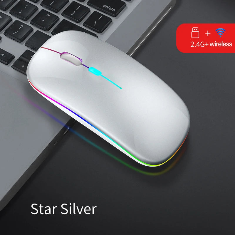 Dual-Mode-Wireless-Maus Bluetooth-kompatibel LED-Rechargeable Laptop-Maus Portable Computer-Mäuse für Laptop iPad Tablet