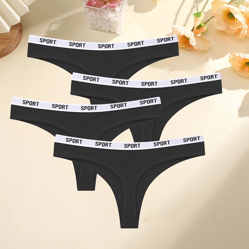 FINETOO Damen-Unterwäsche 2025 - 4er-Set Baumwoll-Strings für Sport elegante Marken-Tangas