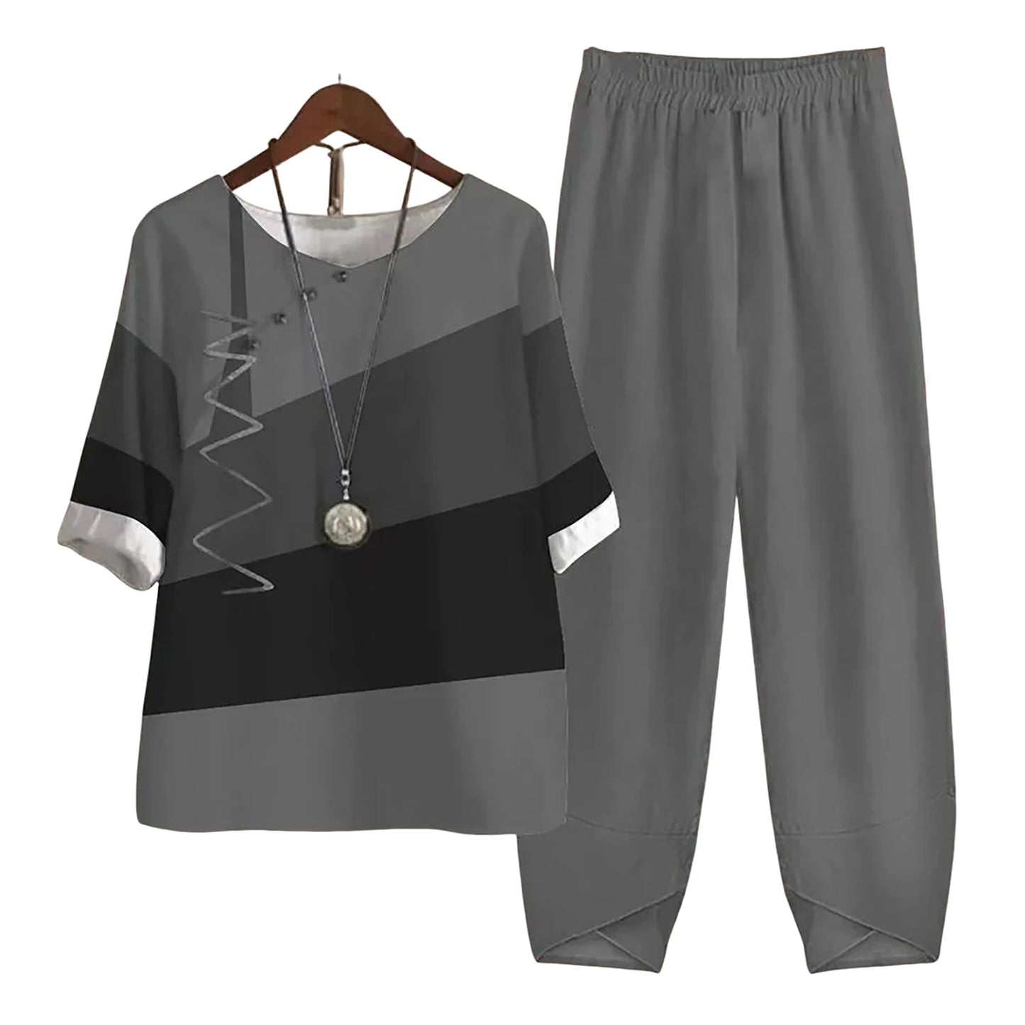 Elegant  Women Outfit Breathable Flower Pattern Blouse Trousers Half Sleeves Soft Blouse Pants Spring Clothes