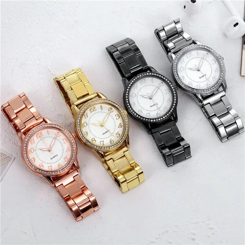 Luxury Brand Women Watch 2025 New Fashion Simple Rhinestone Steel Band Watch Ladies Big Dial Quartz Clock Bracelet Clock
