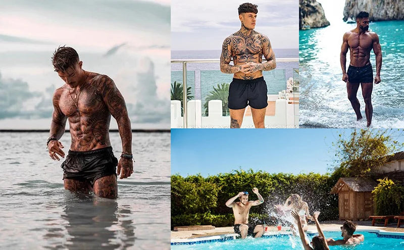Herren Schwimmhose 2025 mit Reißverschluss-Taschen - Mesh-Futter - Sommer - Strand - Pool - Wassersport Schnelltrocknend