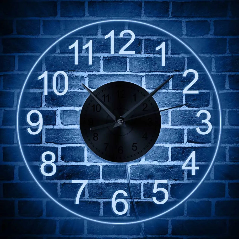 Modernes Acryl-Wanduhr mit LED-Hintergrundbeleuchtung - Schlafzimmer/Bettseite/Nachttischuhr - Leuchtet im Dunkeln - Mehrere LED-Farben - Dekoration