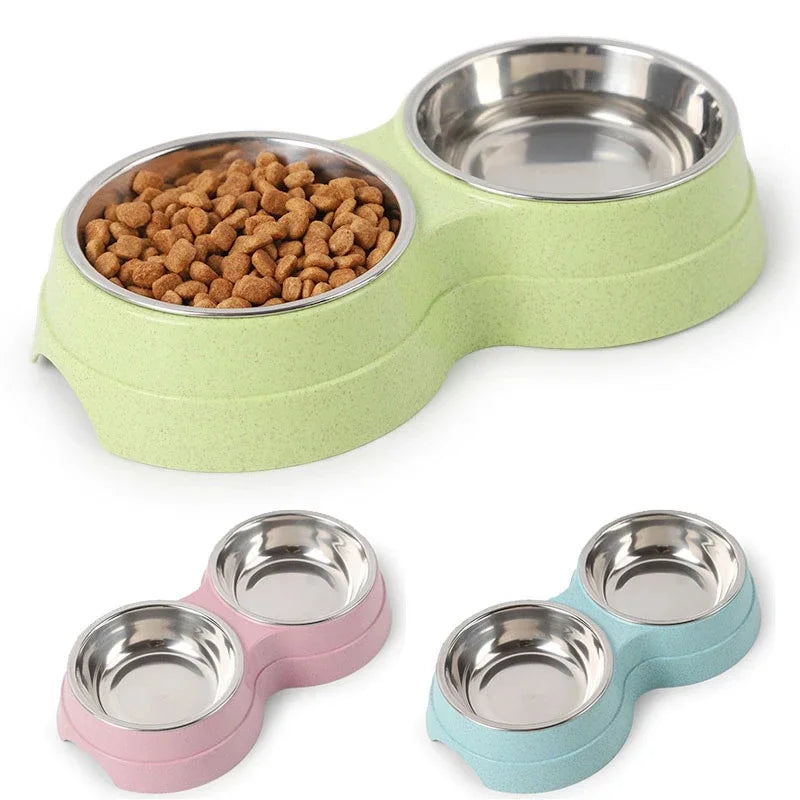 Dual pet bowl dog food water dispenser dual-purpose stainless steel pet water dispenser type cat and puppy feeding supplies