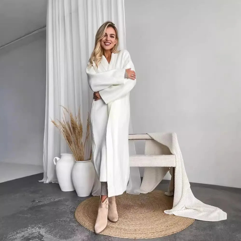 Cardigan Kalenmos, tricotat, cu decolteu în V, lungime 66 cm, lejer