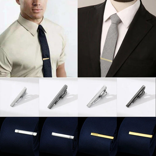 Business Men Copper Tie Clips Classic Silver Gold Color Tie Pin Wedding Crystal Decor Necktie Clip Simple Necktie Accessories